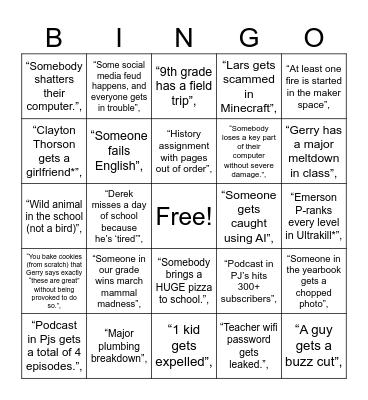 2025 school year bingo Card