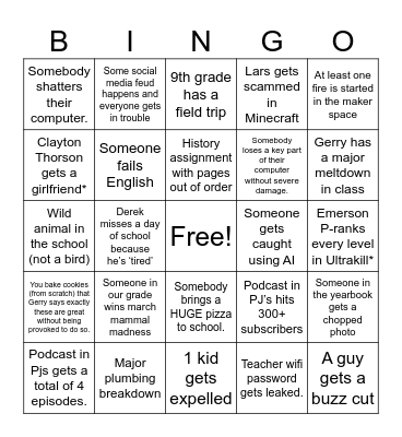2025 school year bingo Card
