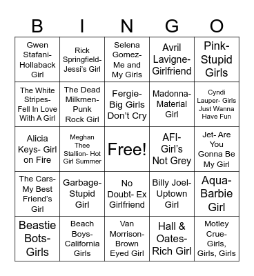 Radio Bingo Oh Girl Bingo Card