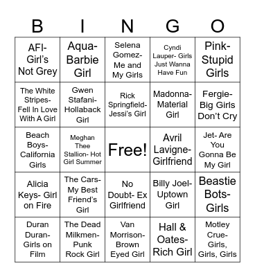 Radio Bingo Oh Girl Bingo Card