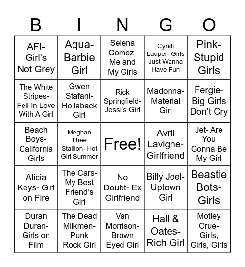 Radio Bingo Oh Girl Bingo Card
