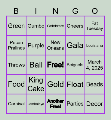 Mardi Gras Bingo Card