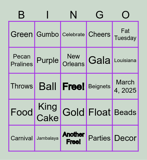 Mardi Gras Bingo Card
