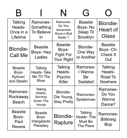 Radio Bingo CBGB's Showdown Bingo Card