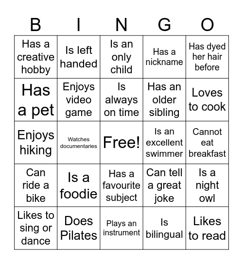 Identity bingo Card