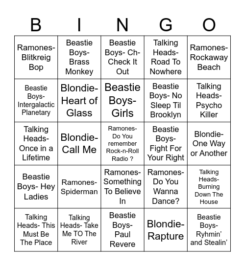 Radio Bingo CBGB's Showdown Bingo Card