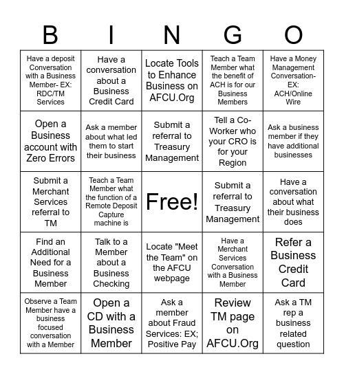 Business Focused- FSR Bingo Card