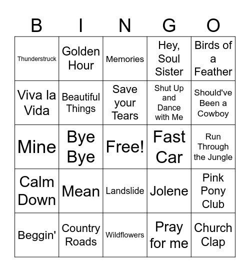 6-8 Music BINGO Card