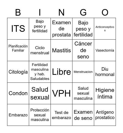 Bingo Salud Reproductiva Bingo Card