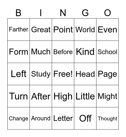 2nd Grade Sight Words Bingo Card