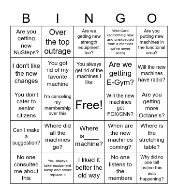Member Complaint Bingo Card