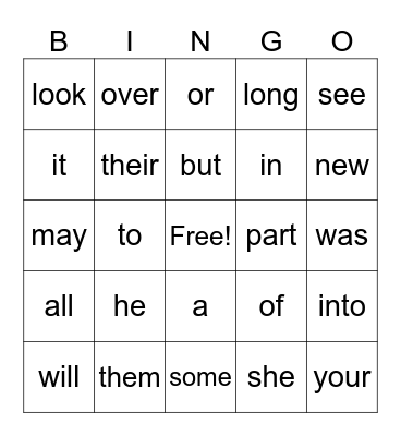 Splash Sight Words #2 Bingo Card