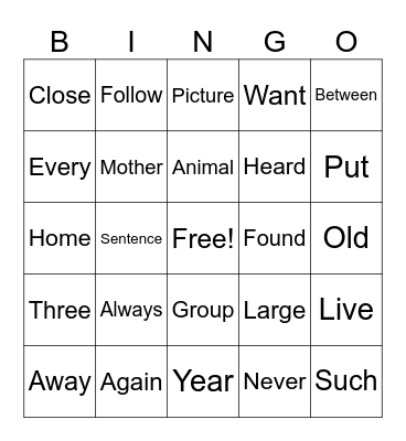 2nd Grade Sight Words Bingo Card