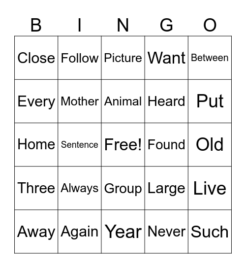 2nd Grade Sight Words Bingo Card