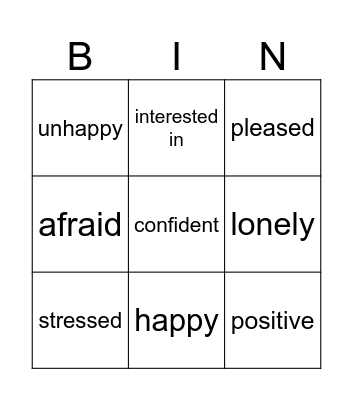 emotions Bingo Card