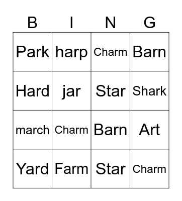 AR Words Bingo Card