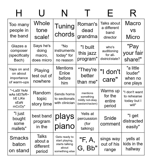 Mr. Hunter Bingo Card