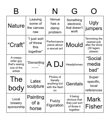 Art School Exhibition Bingo Card
