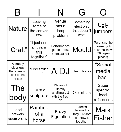 Art School Exhibition Bingo Card