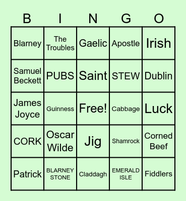 St. Patrick's Day Bingo Card