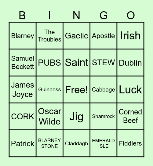 St. Patrick's Day Bingo Card