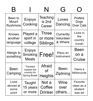 Connection Bingo Card