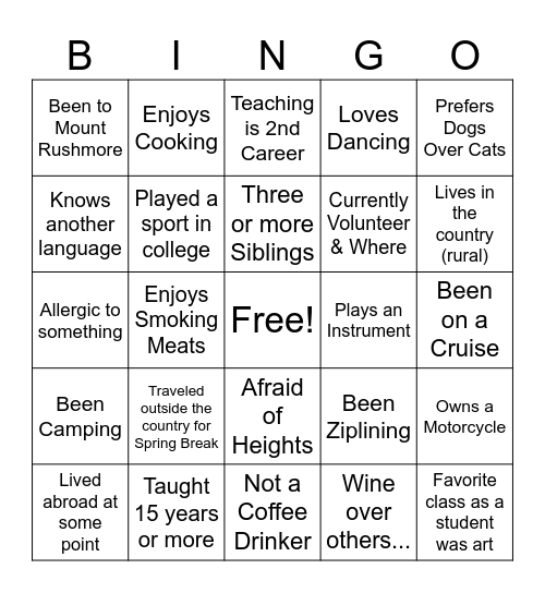 Connection Bingo Card