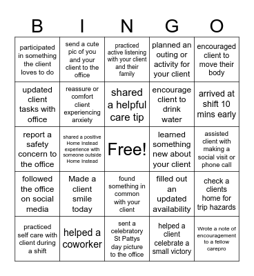 Home Instead March Madness Bingo Card