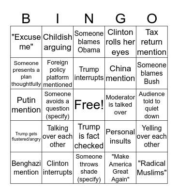 Debate Bingo  Bingo Card
