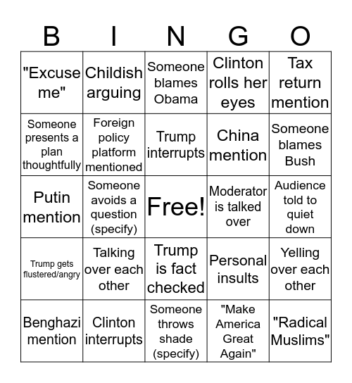 Debate Bingo  Bingo Card