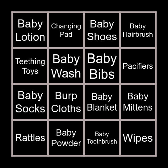Baby Supplies Bingo Card