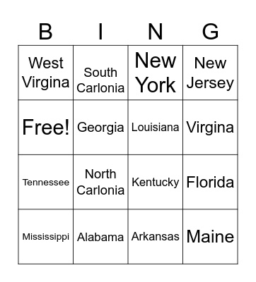 States Bingo Card