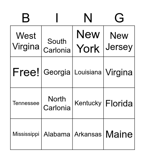 States Bingo Card