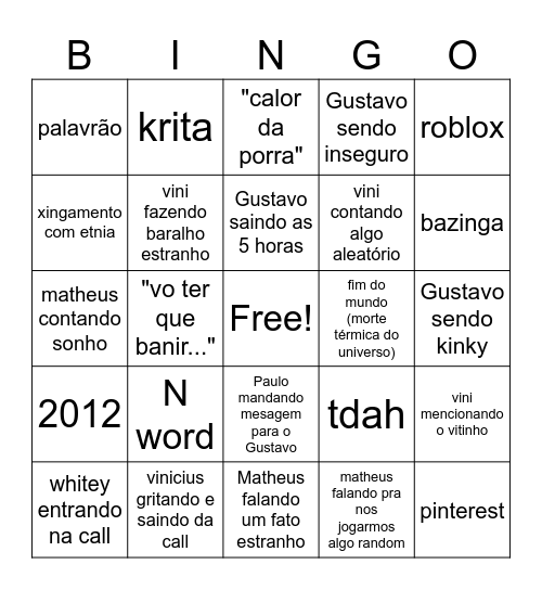 Bingo Gritaria Bingo Card