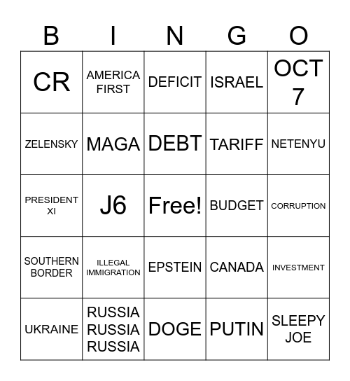 3/4/2025 BINGO RAV NIGHT PDJT ADDRESSES CONGRESS Bingo Card