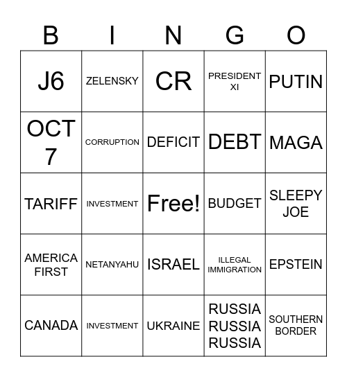 3/4/2025 BINGO RAV NIGHT PDJT ADDRESSES CONGRESS Bingo Card