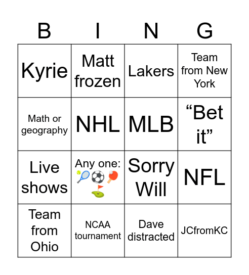 BvB 3-4-25 Bingo Card