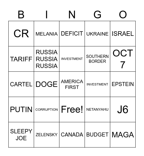 3/4/2025 BINGO RAV NIGHT PDJT ADDRESSES CONGRESS Bingo Card