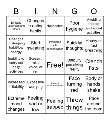 Warning Signs Bingo Card