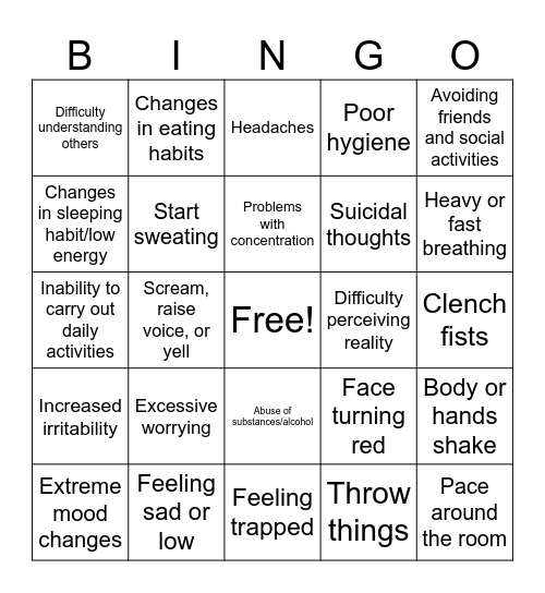 Warning Signs Bingo Card