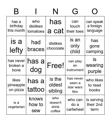 Find Someone... Bingo Card