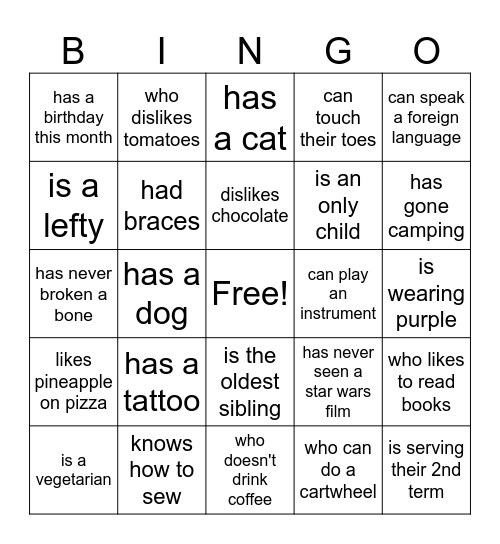 Find Someone... Bingo Card
