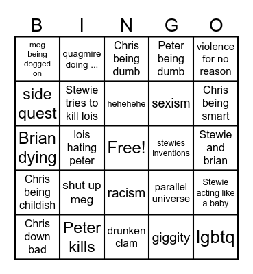 family guy Bingo Card