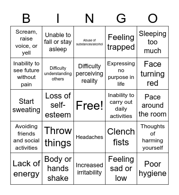 Warning Signs Bingo Card