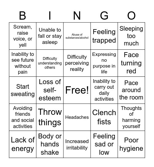 Warning Signs Bingo Card