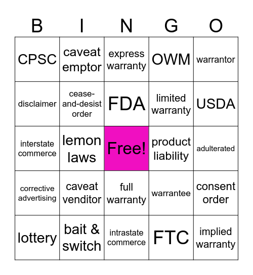 H BLAW 2 - Unit 2 Bingo Card