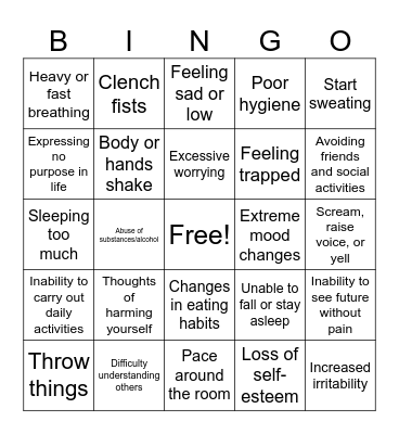 Warning Signs Bingo Card