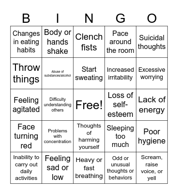 Warning Signs Bingo Card
