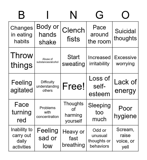 Warning Signs Bingo Card