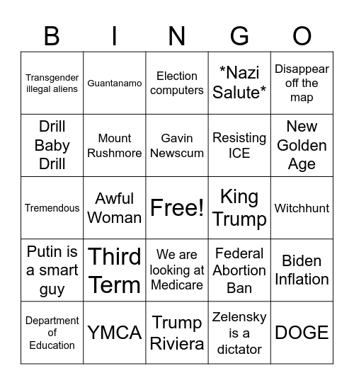Trump State of the Union Bingo Card